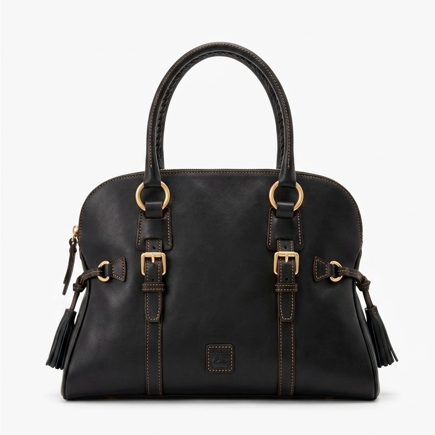 Dooney & Better Bourke Forentine Domed Buckle Satchel Black Leather